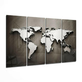 World Map 4 Pieces Mega Glass Wall Art (59"x36") | Insigne Art Design.